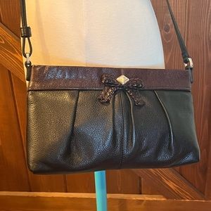 Brighton Leather Crossbody Black with brown and bow